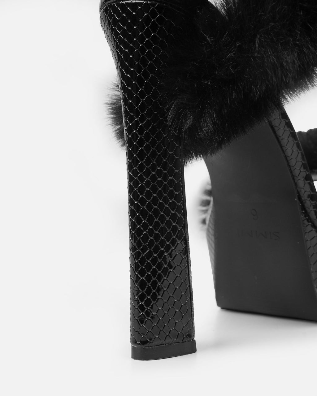 Curly Black Snake Faux Fur Platform Sandals