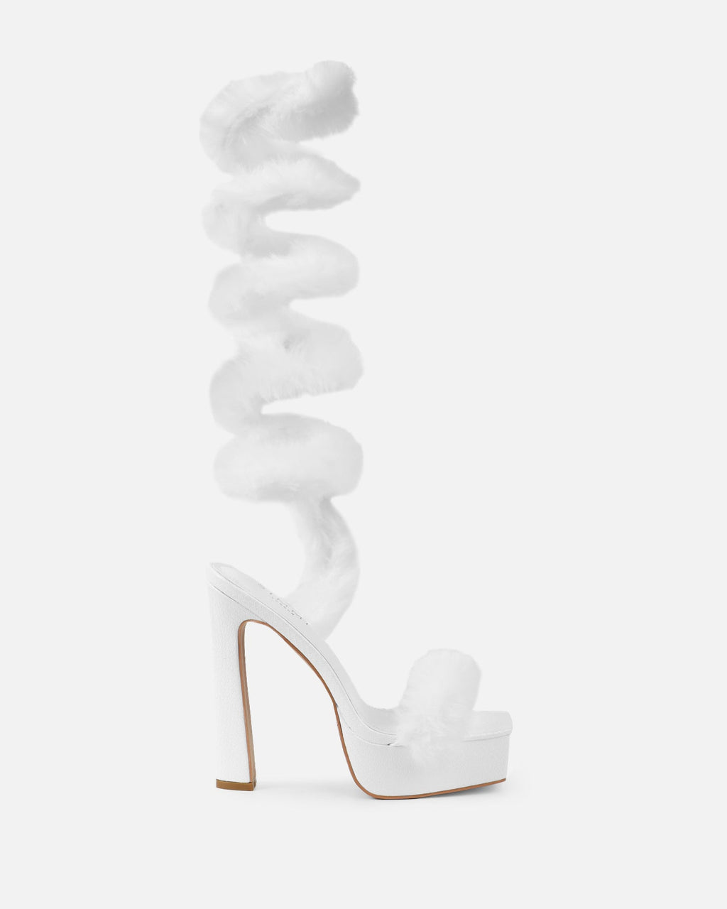 Curly White Snake Faux Fur Platform Sandals