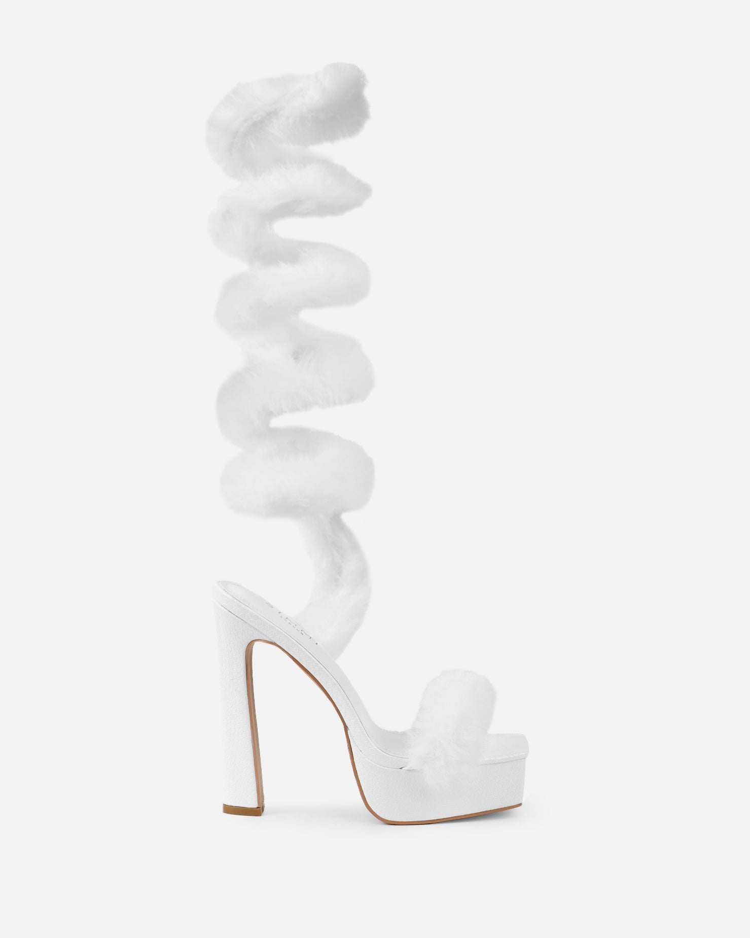 Curly White Snake Faux Fur Platform Sandals