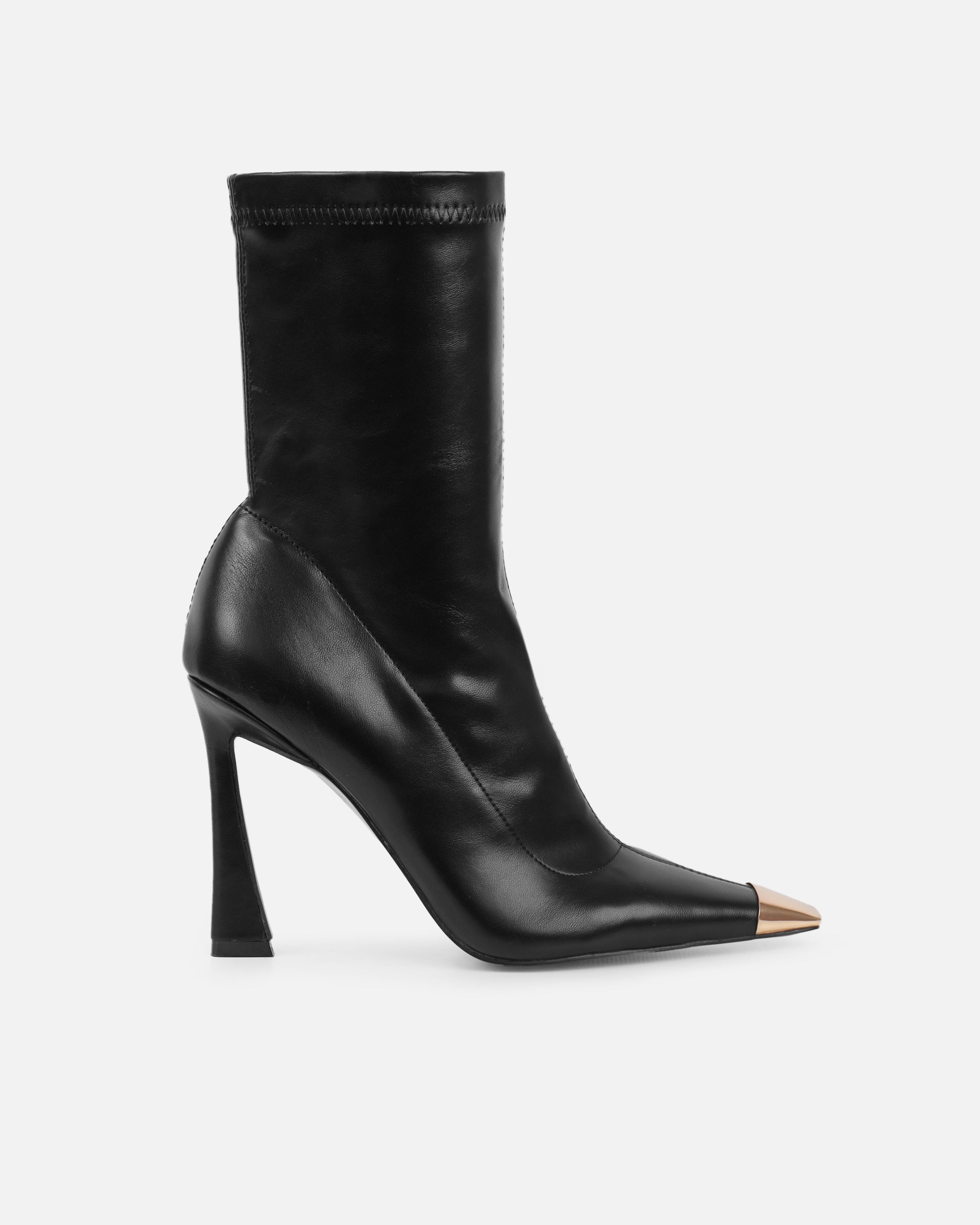 George Black High Heeled Sock Boots With Toe Cap