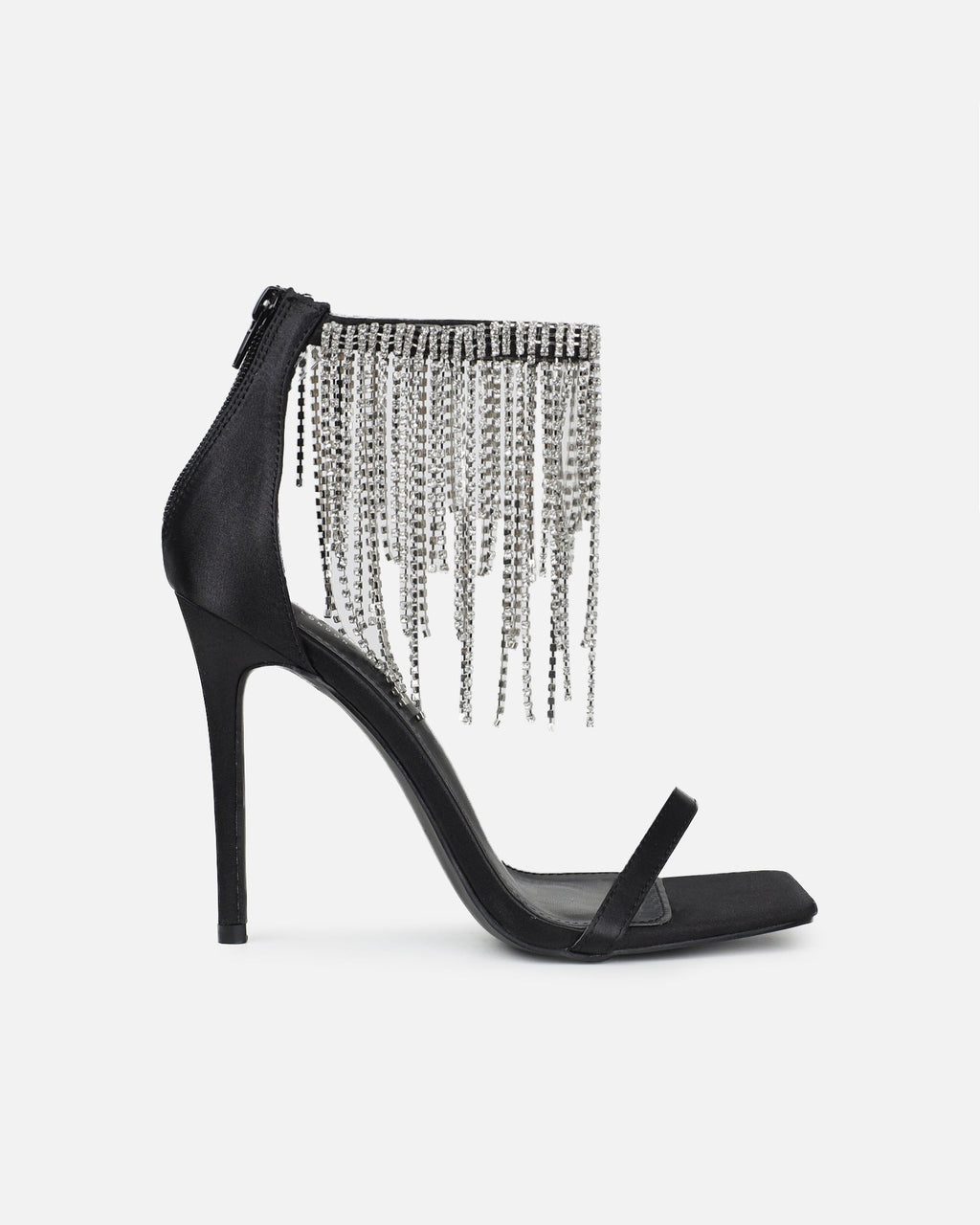 Pookie black satin diamante sandals
