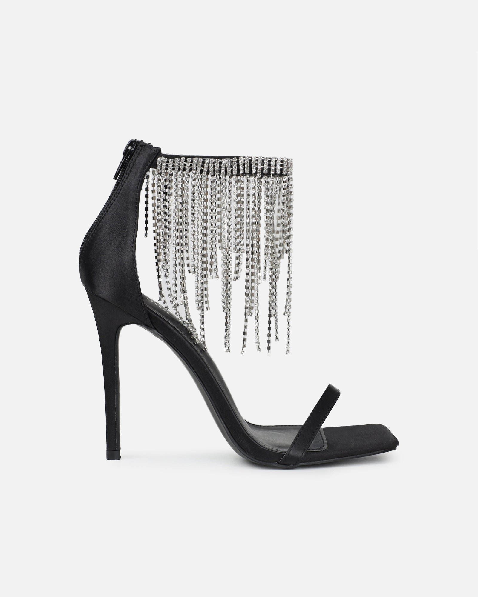 Pookie black satin diamante sandals