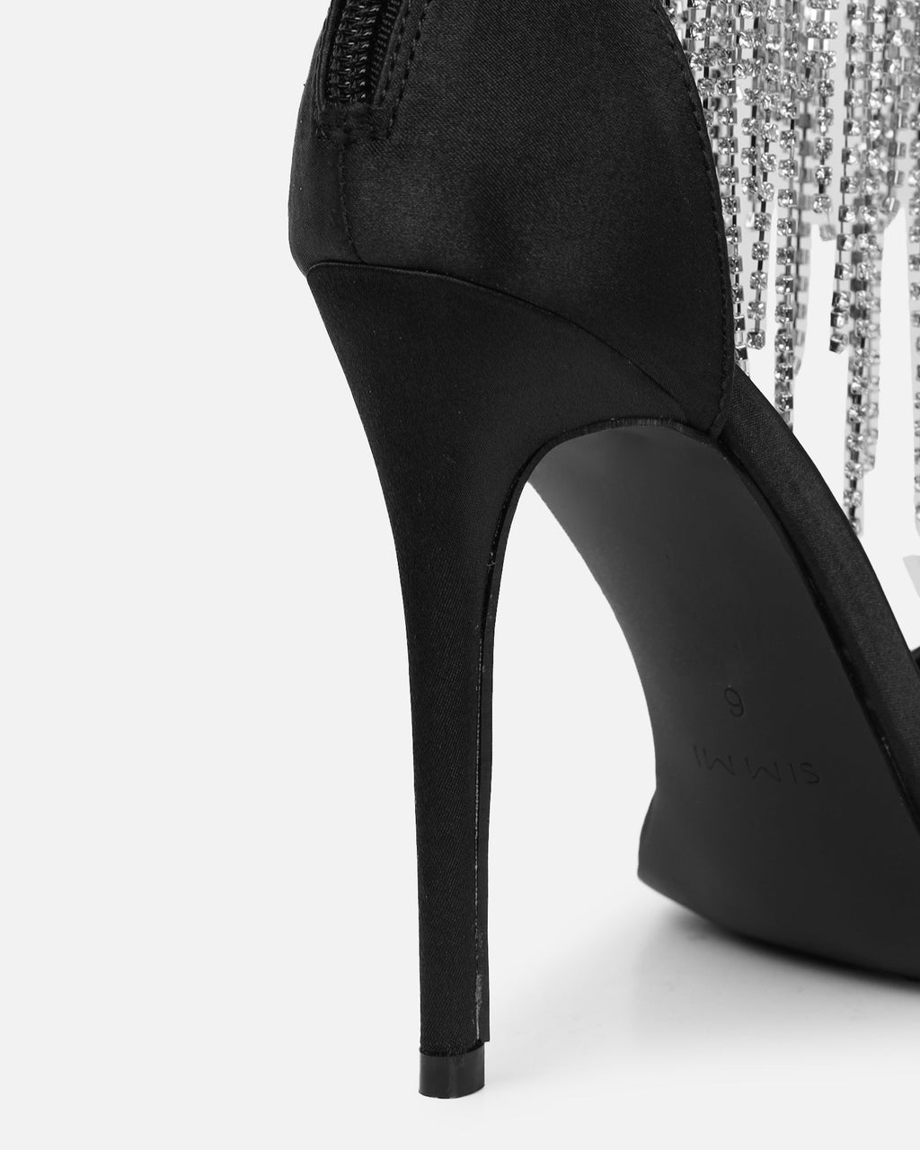 Pookie black satin diamante sandals