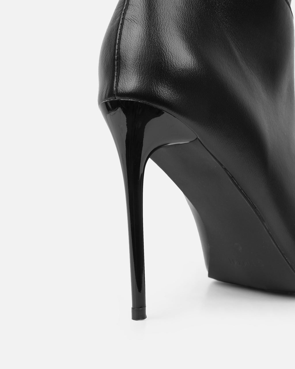 Giles Black Ruched Stiletto Mid Calf Boots