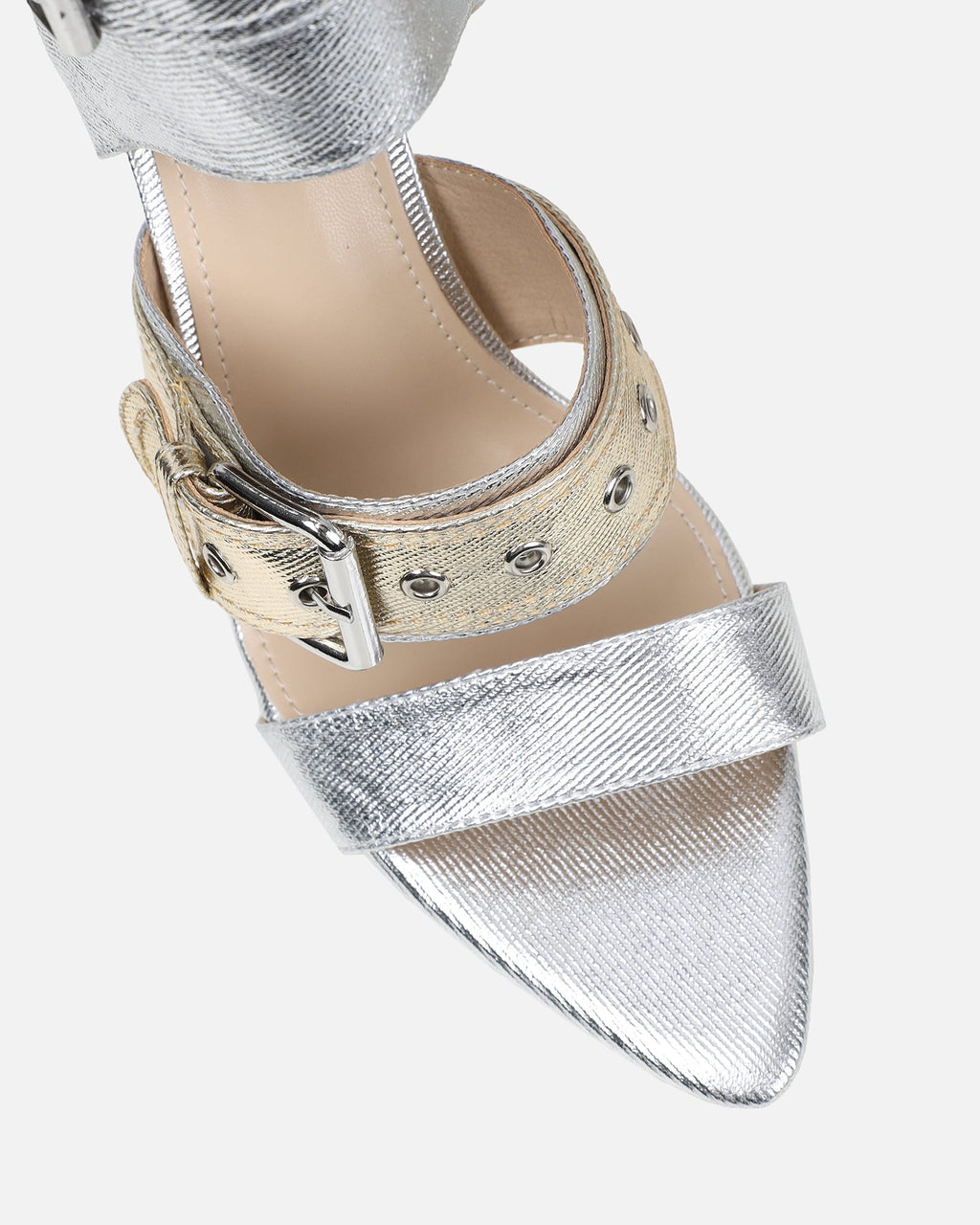 Goldie Silver And Gold Cut Out Buckle Detail Heeled Sandals