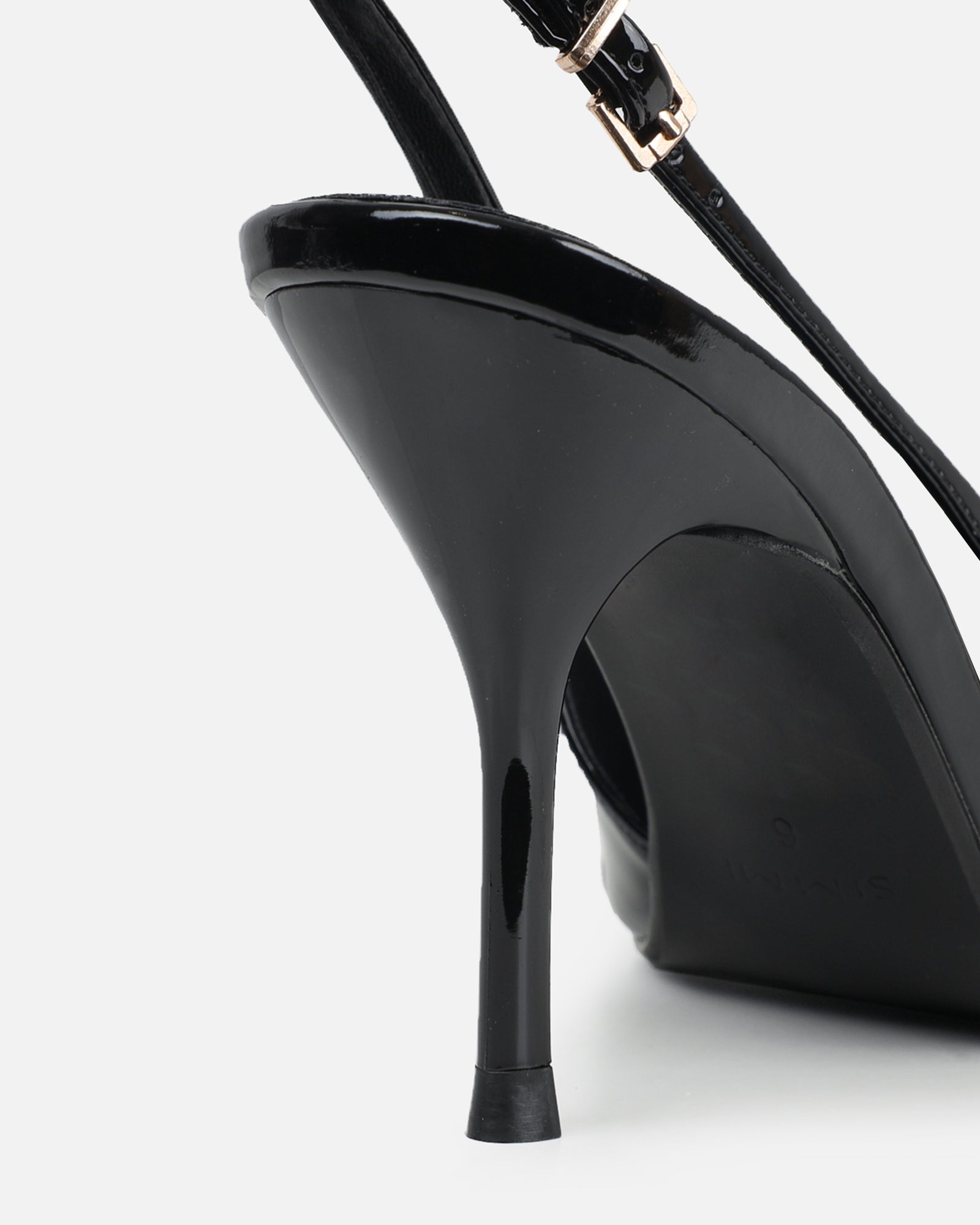 Marika black patent buckle detail slingback courts
