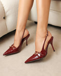 Marika dark red patent buckle detail slingback courts