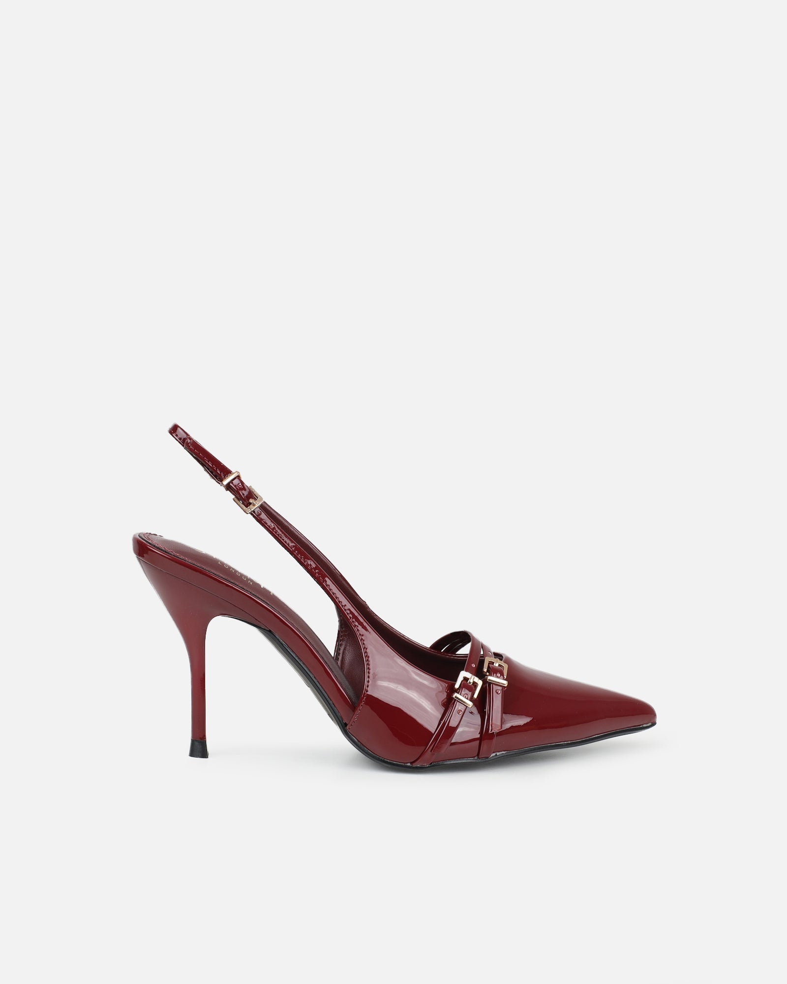 Marika dark red patent buckle detail slingback courts