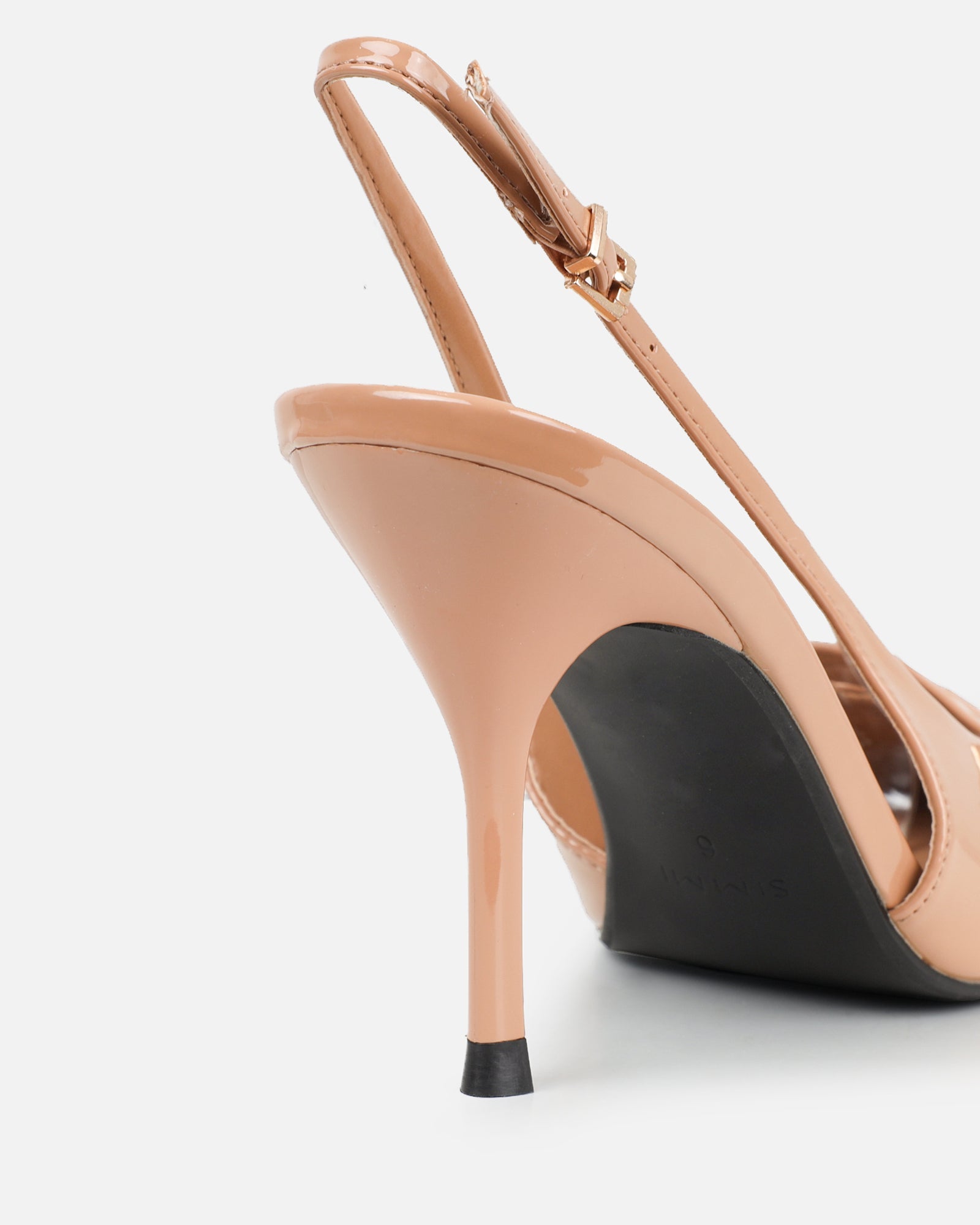 Marika nude patent buckle detail slingback courts
