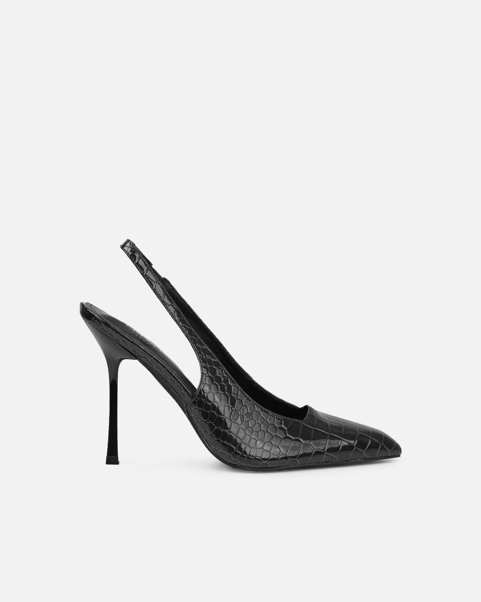 Indira Black Croc Effect Slingback Court Shoes