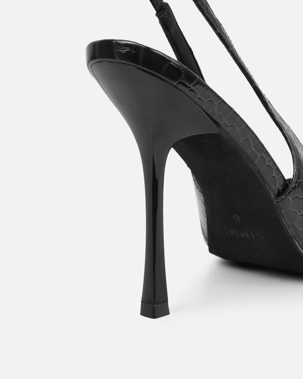 Indira Black Croc Effect Slingback Court Shoes