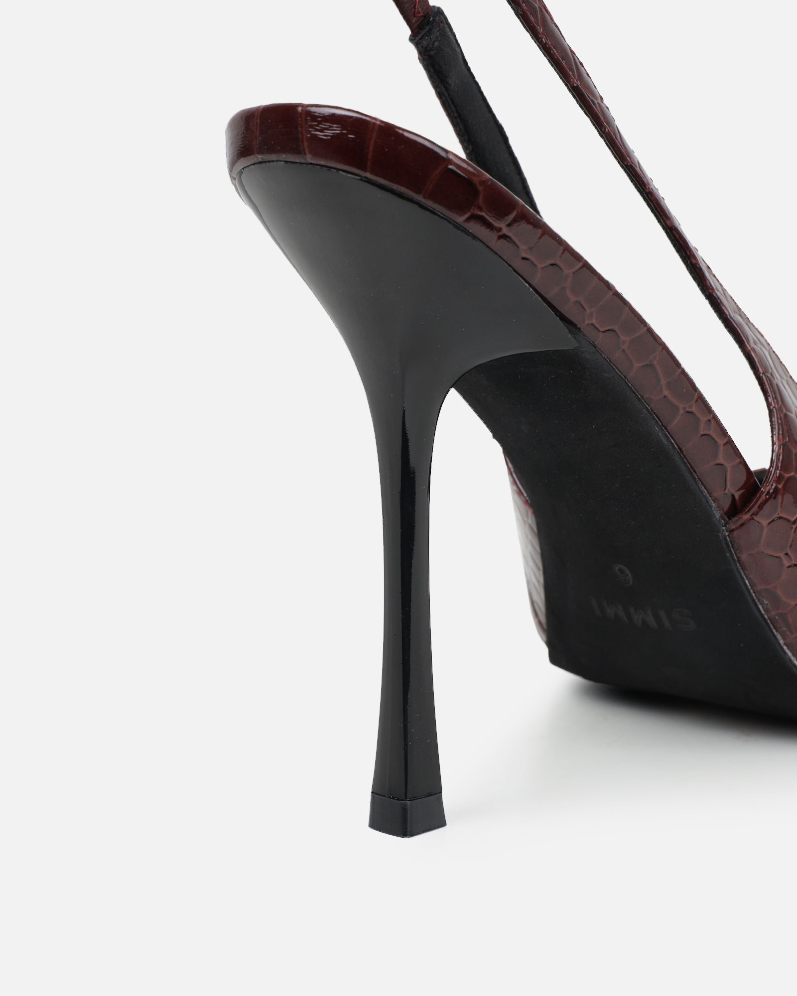 Indira Chocolate Croc Effect Slingback Court Shoes
