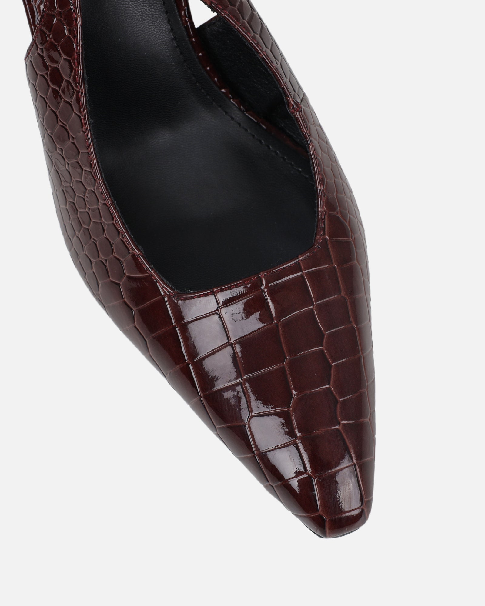 Indira Chocolate Croc Effect Slingback Court Shoes