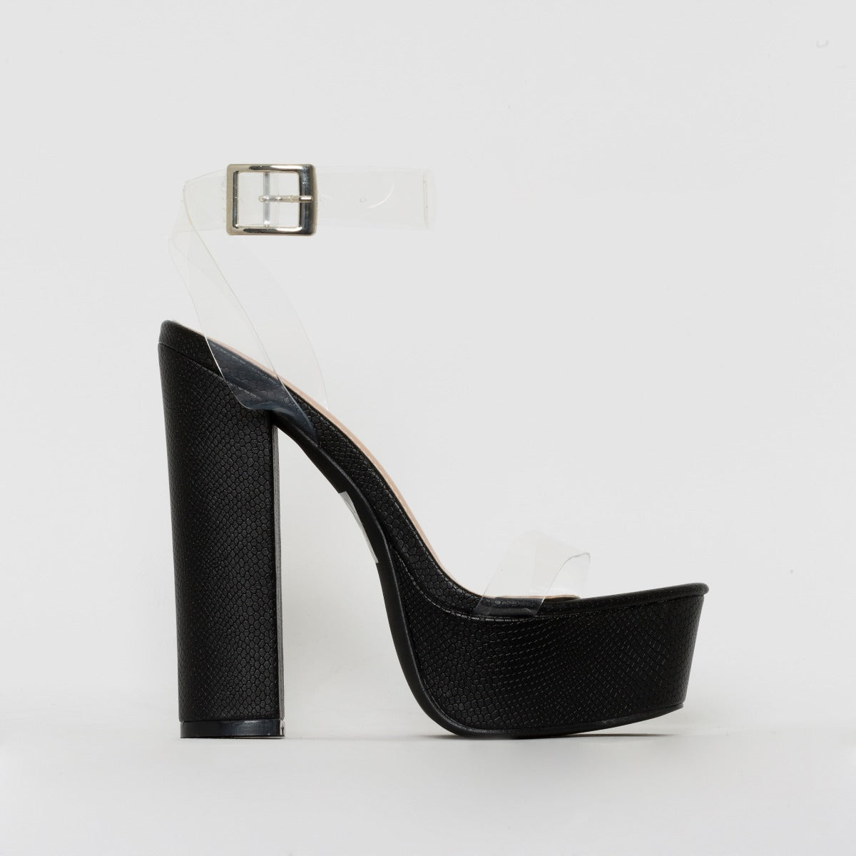 Halo Clear Black Snake Platform Heels