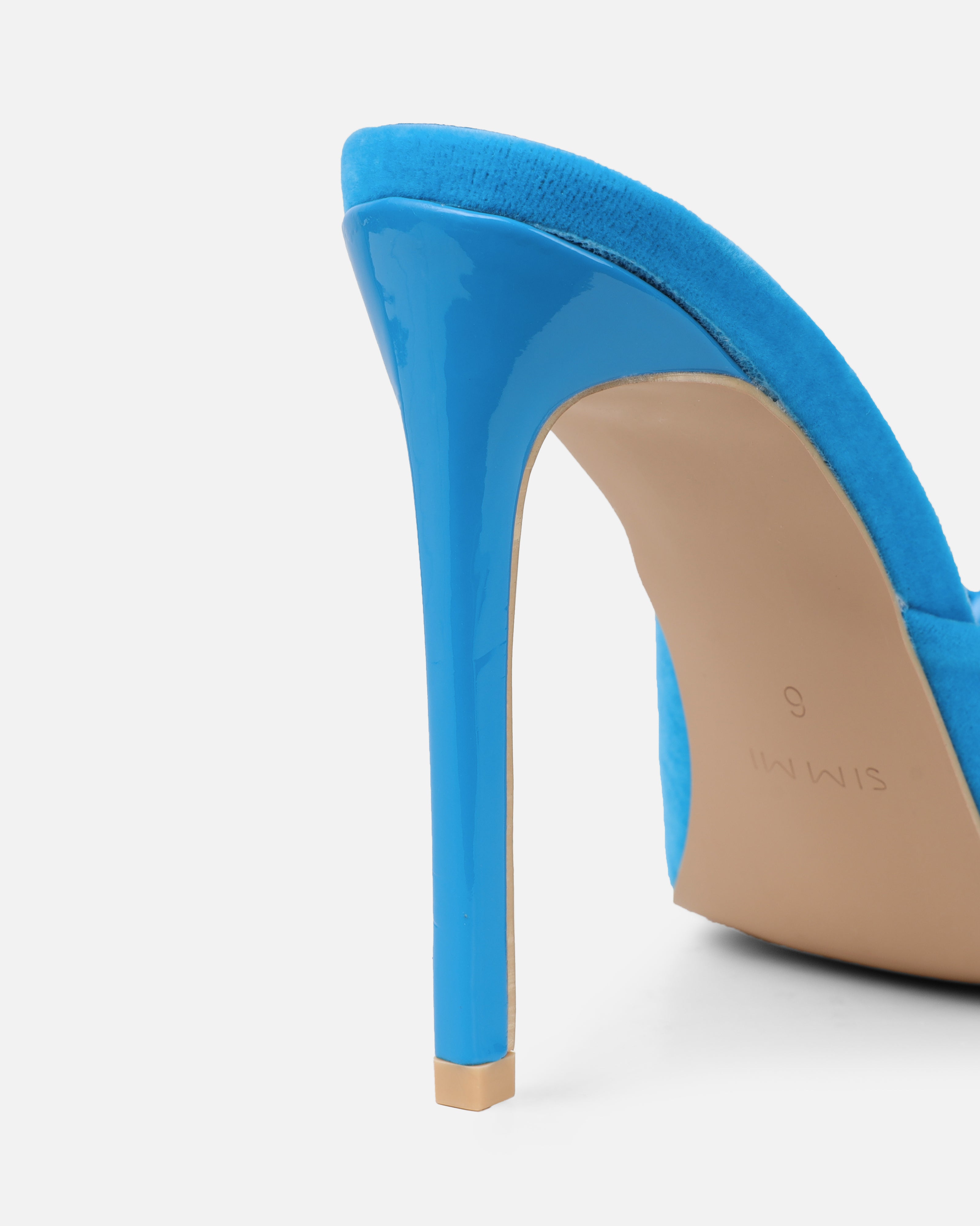 Halima Blue Suede Bow Detail Heeled Mules