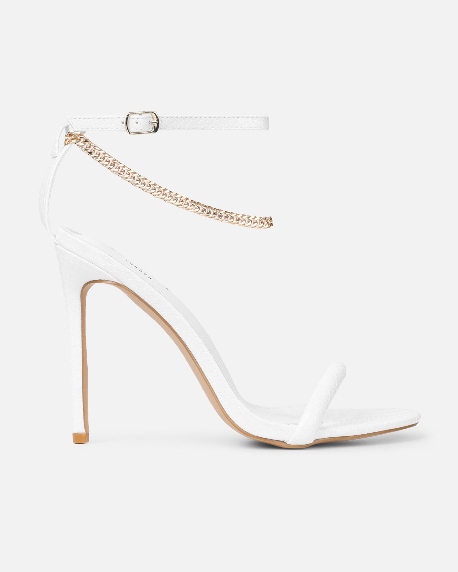 Harika White Snake Chain Detail Heeled Sandals