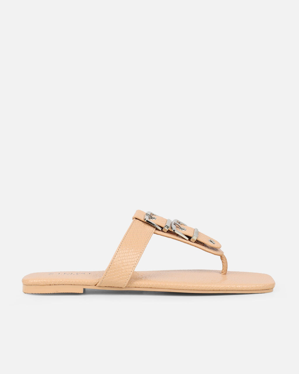 Harlowe Nude Snake Buckle Detail Flat Sandals