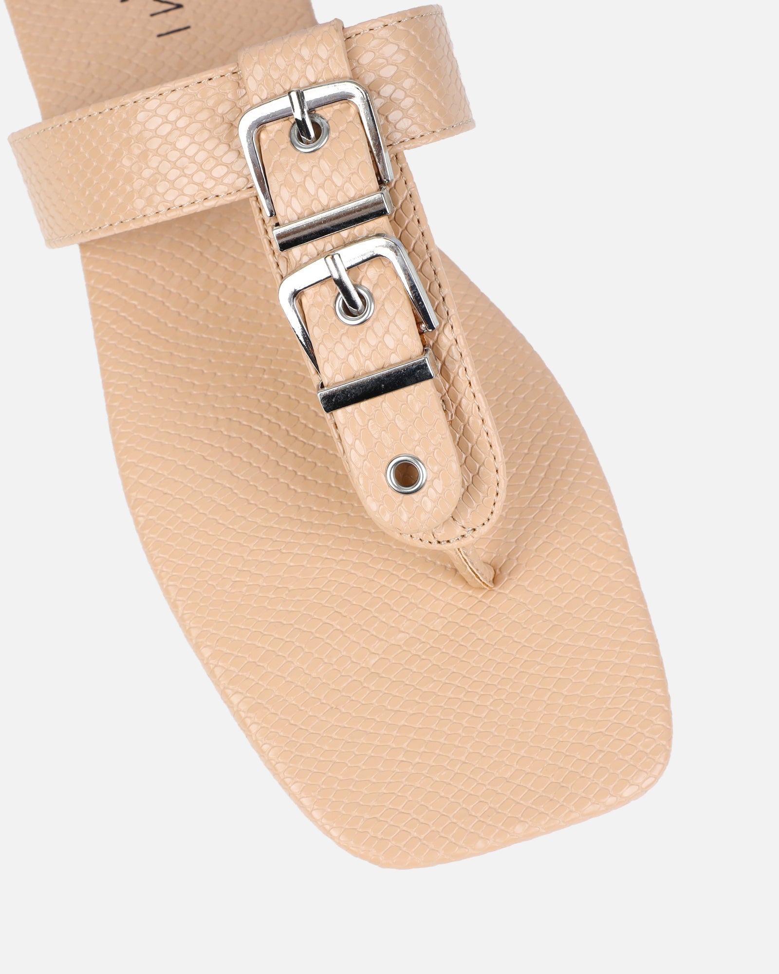 Harlowe Nude Snake Buckle Detail Flat Sandals
