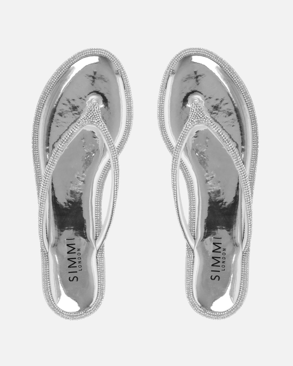 Havanah Silver Mirror Diamante Flip Flop Sandals