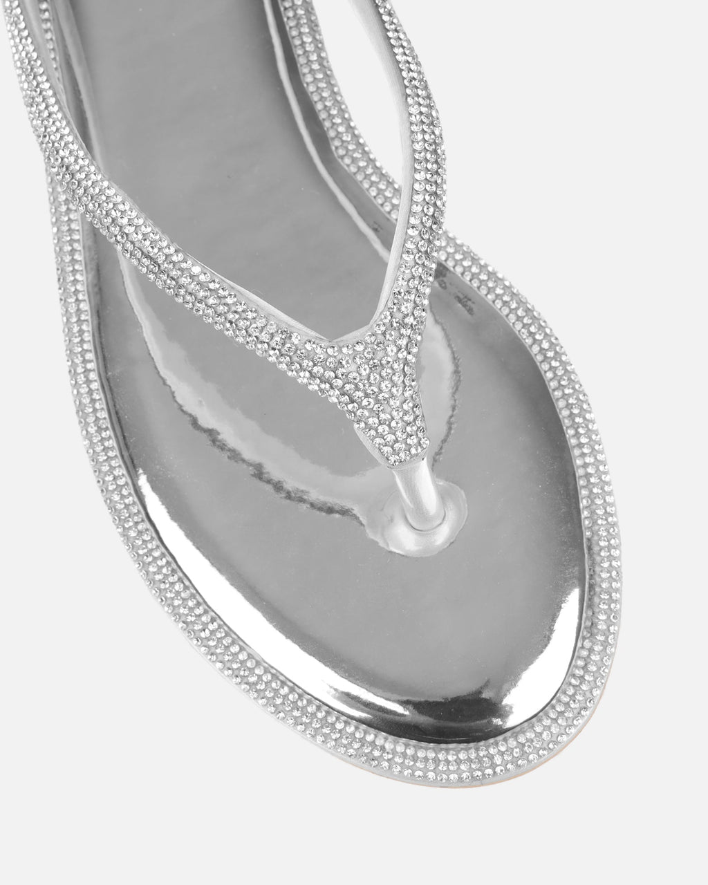 Havanah Silver Mirror Diamante Flip Flop Sandals
