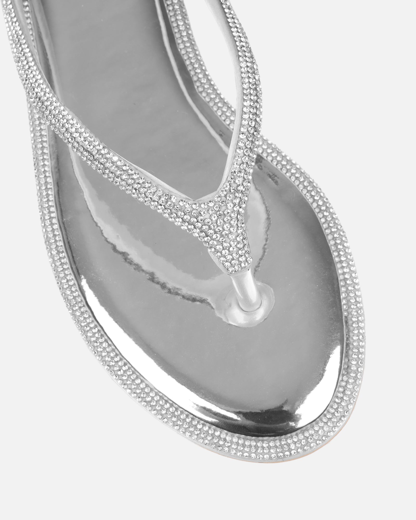 Havanah Silver Mirror Diamante Flip Flop Sandals
