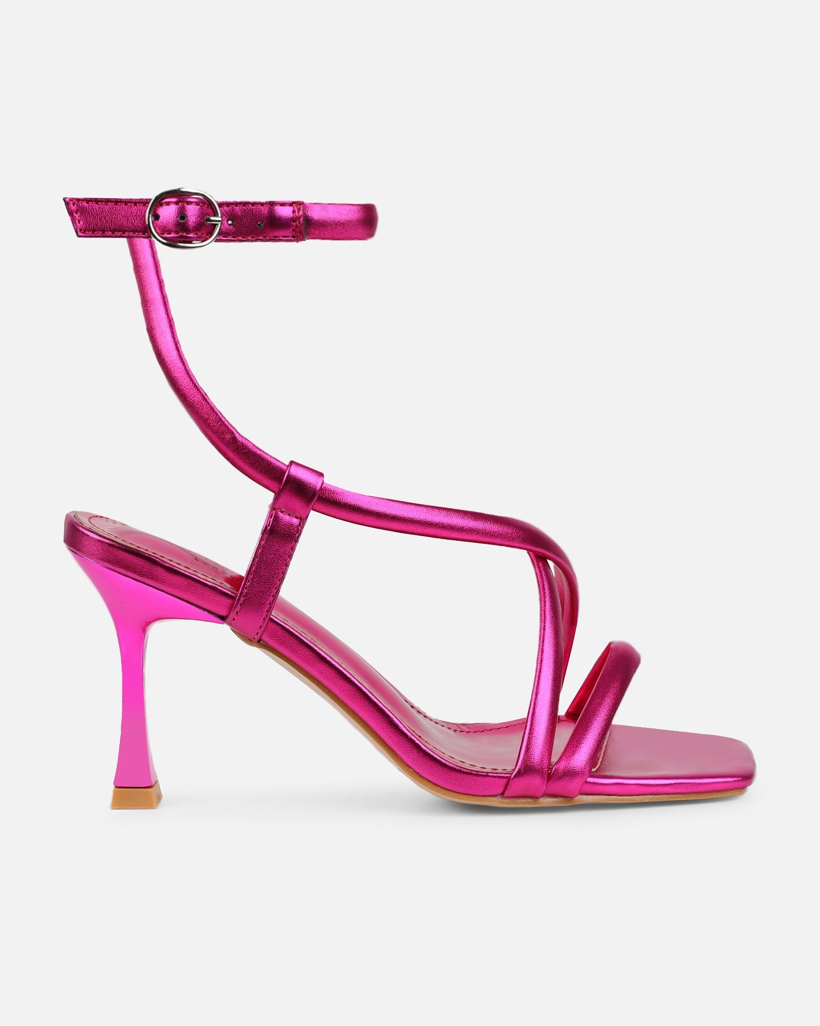 Hazal Hot Pink Metallic Mid Heeled Sandals