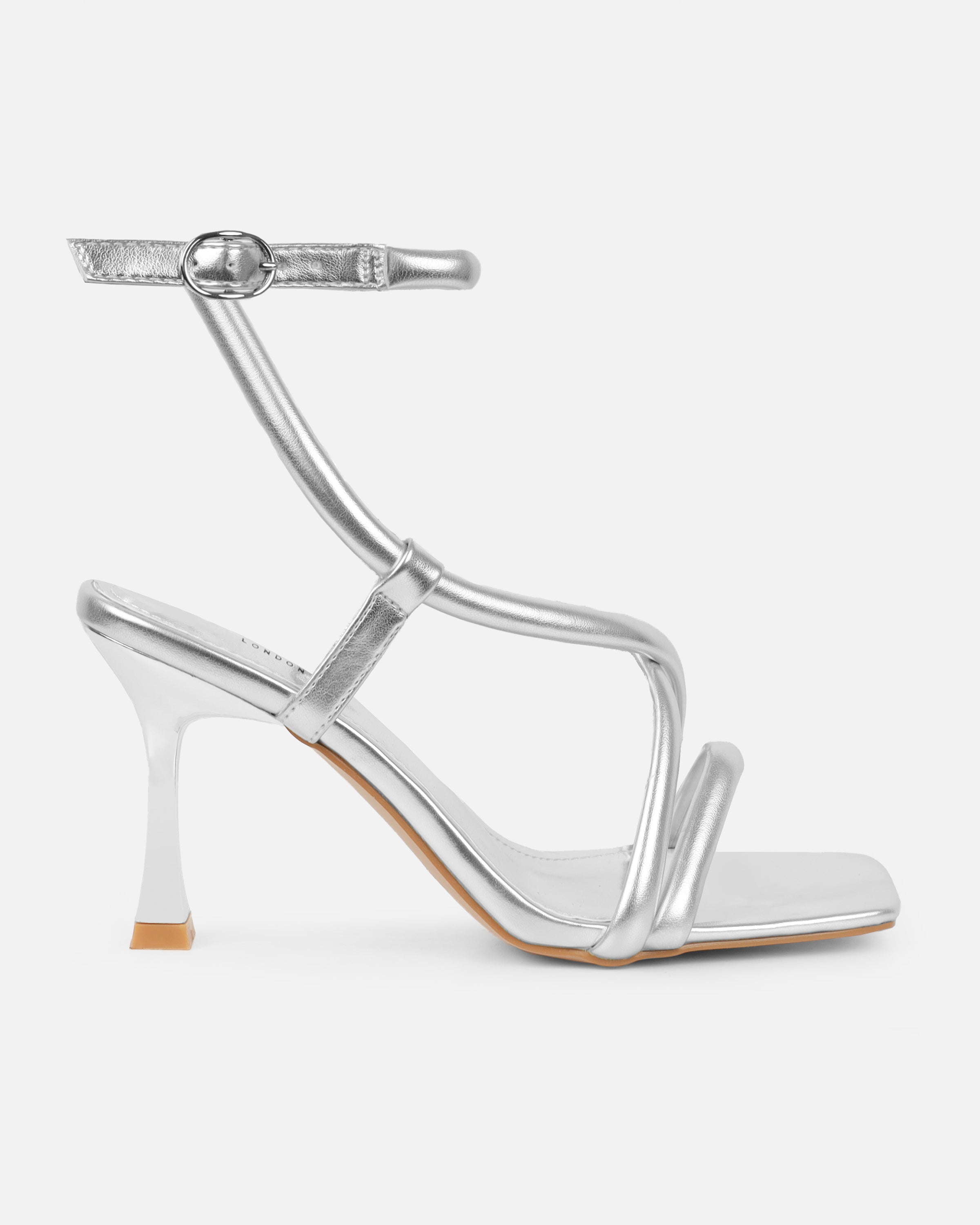 Hazal Silver Metallic Mid Heeled Sandals