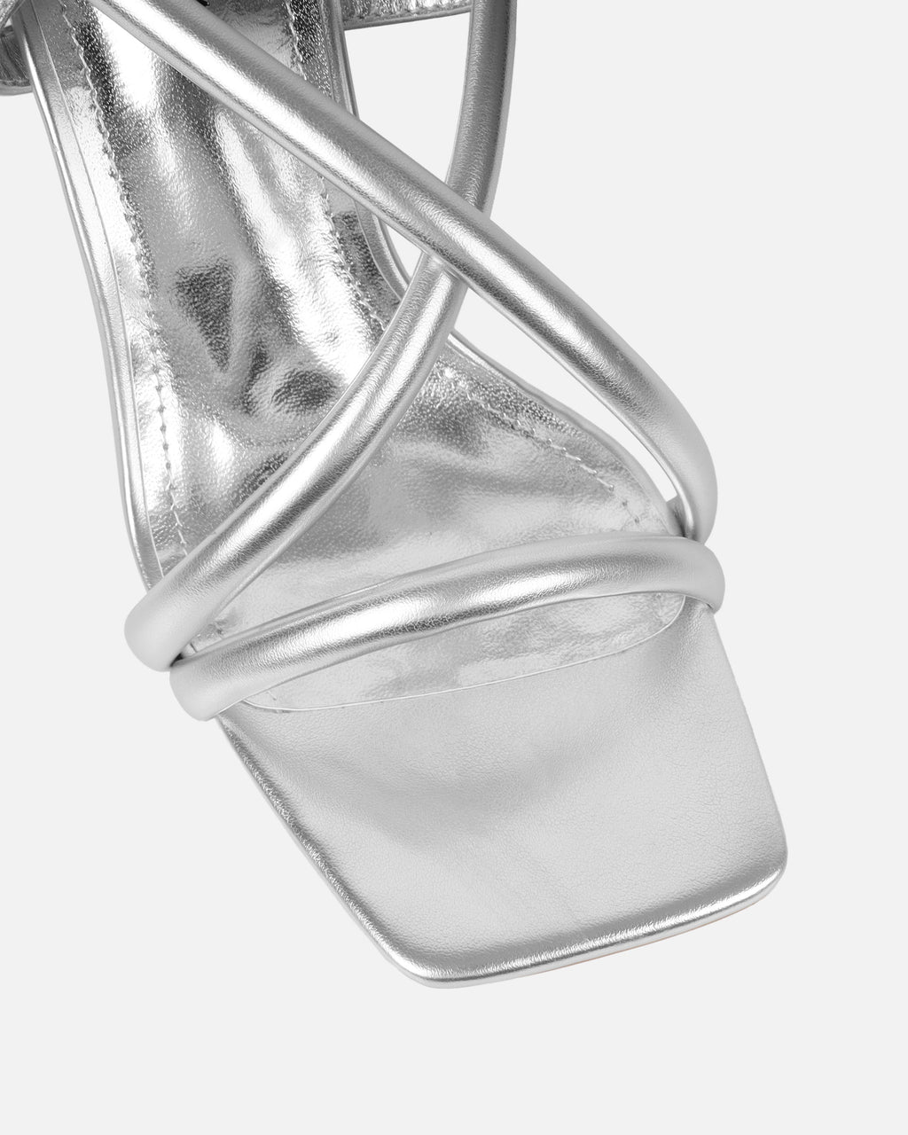 Hazal Silver Metallic Mid Heeled Sandals