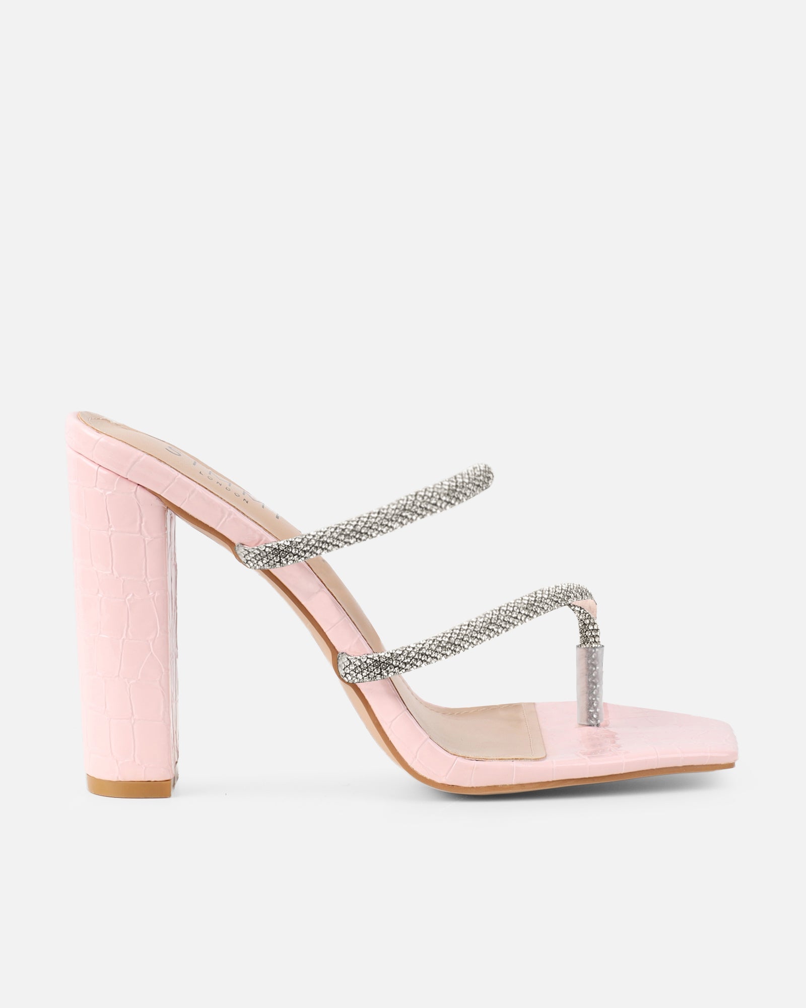 Heera Pink Faux Croc Patent Block Heels