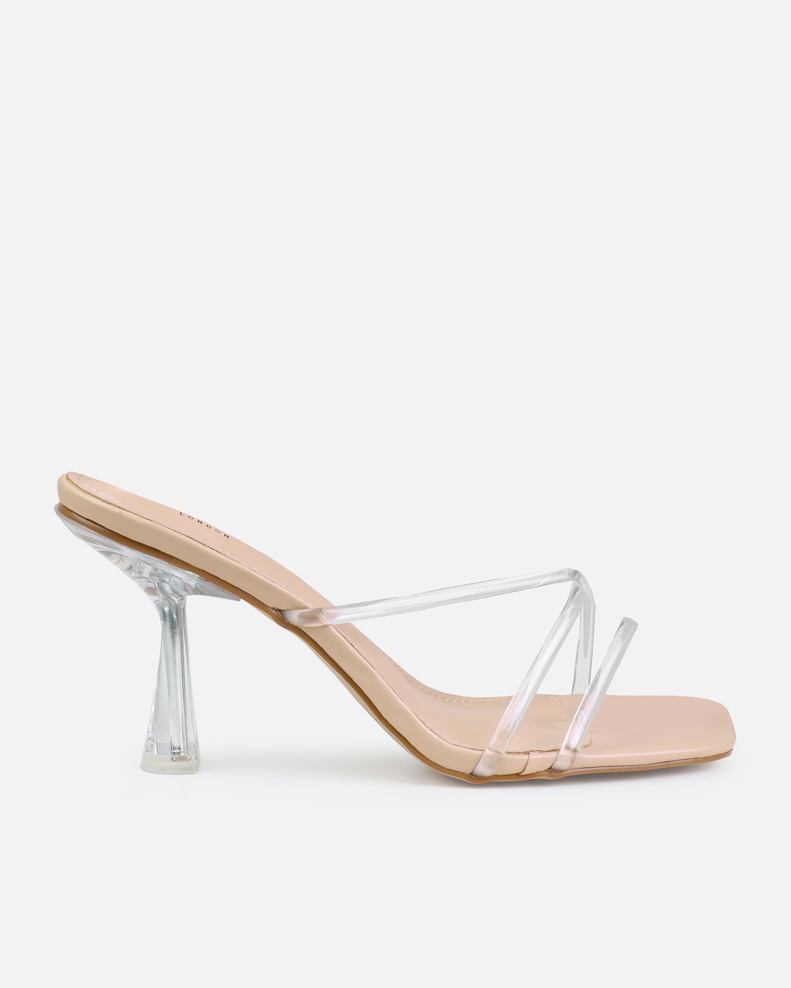 Honie Clear Nude Mid Heel Mules