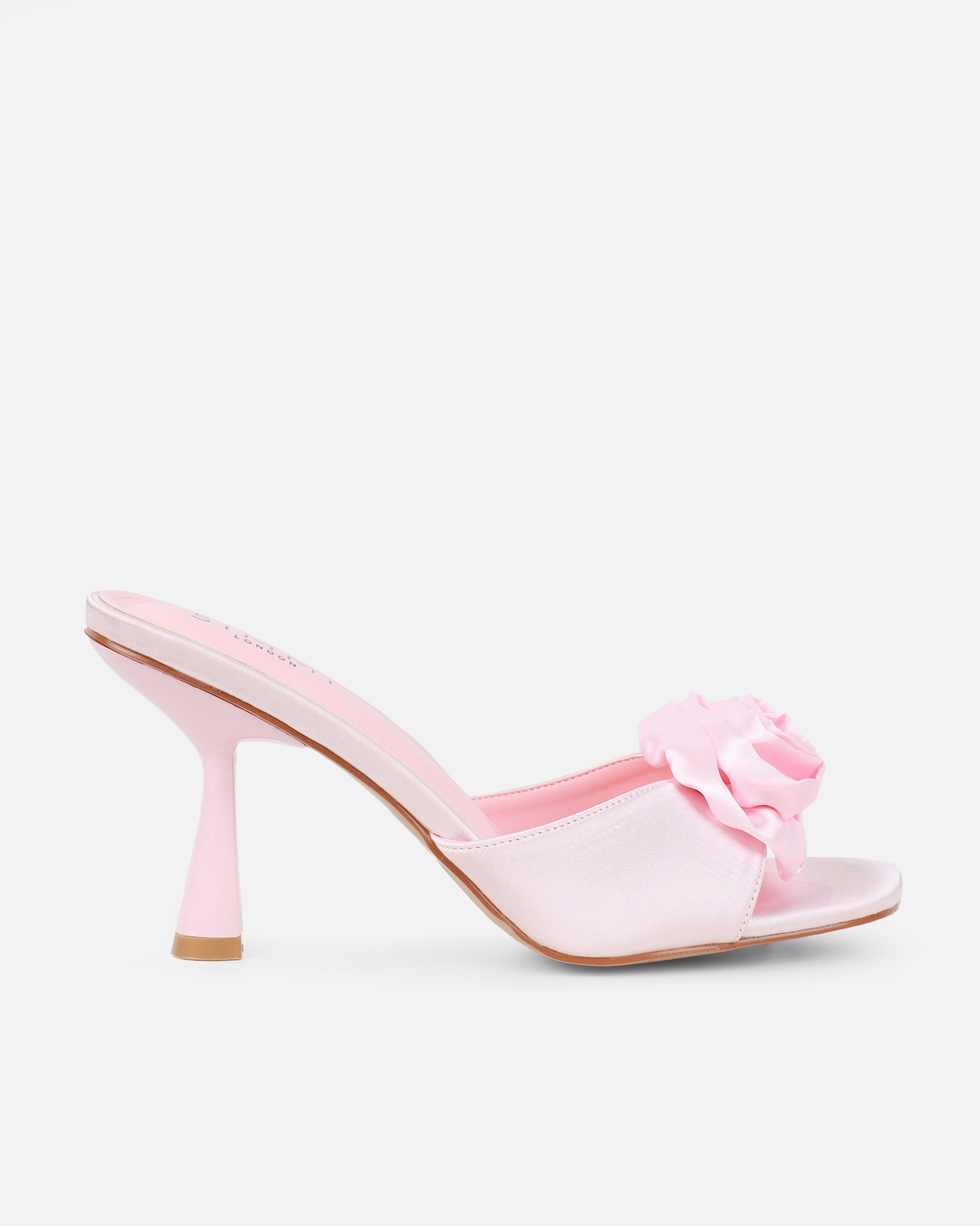 Emberley Baby Pink Satin Flower Heeled Sandals
