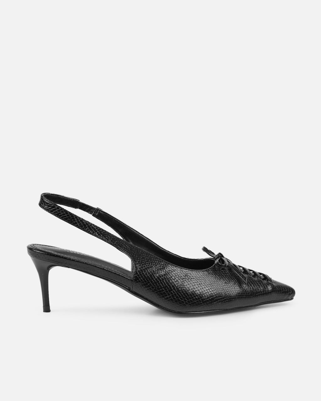 Huxx Black Faux Snake Effect Lace Up Low Court Shoes