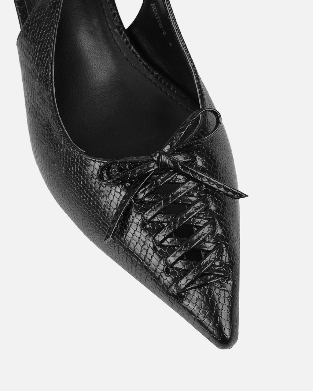 Huxx Black Faux Snake Effect Lace Up Low Court Shoes