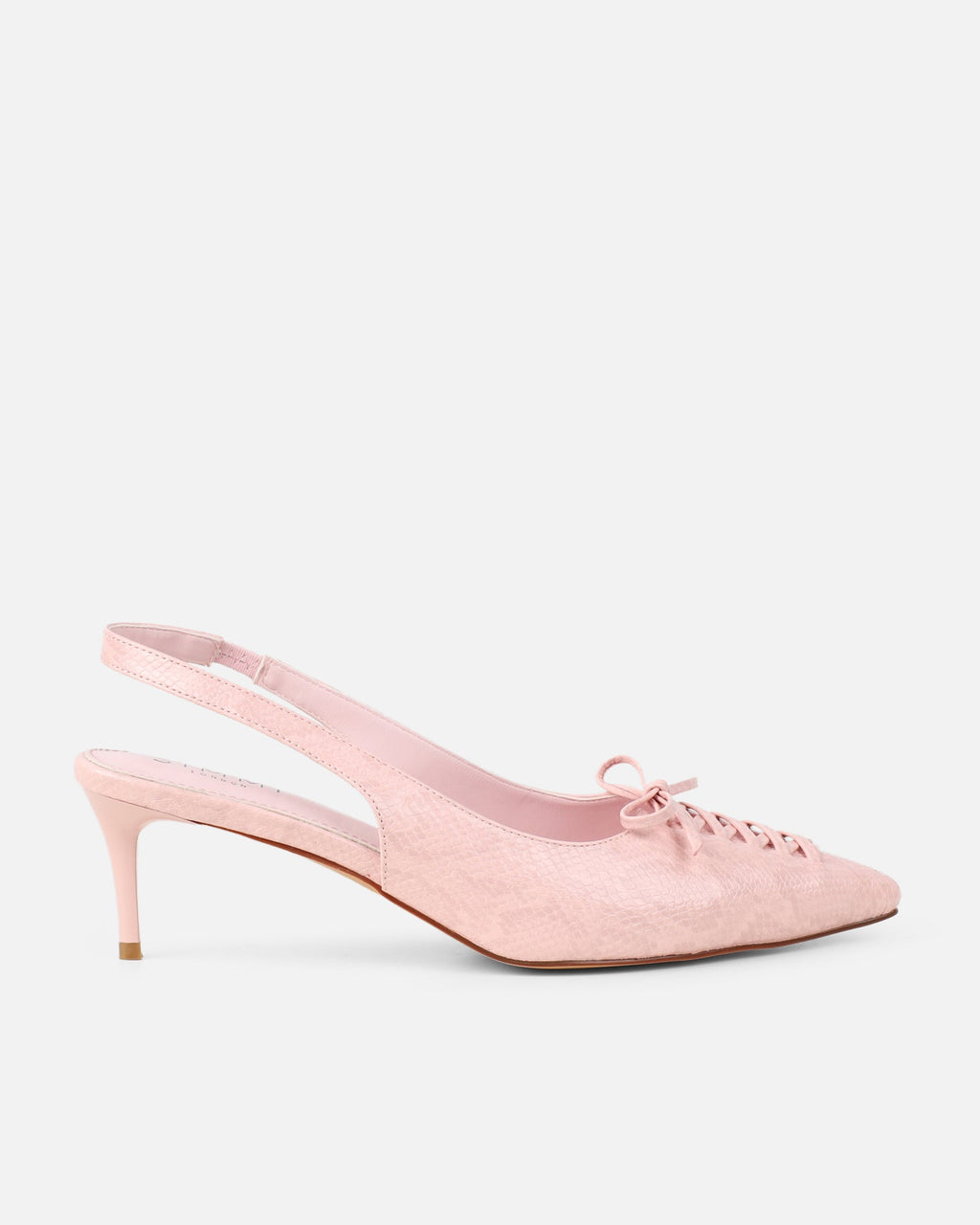 Huxx Pink Faux Snake Lace Detail Low Court Shoes