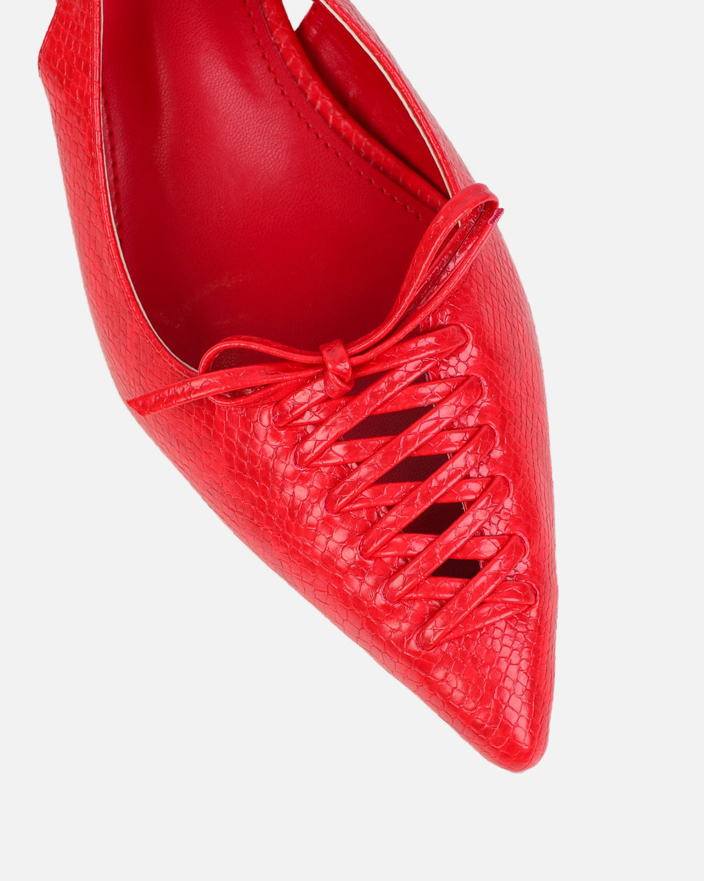 Huxx Red Faux Snake Effect Lace Up Low Court Shoes