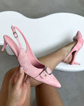 Garnet Pink Denim Low Court Shoes