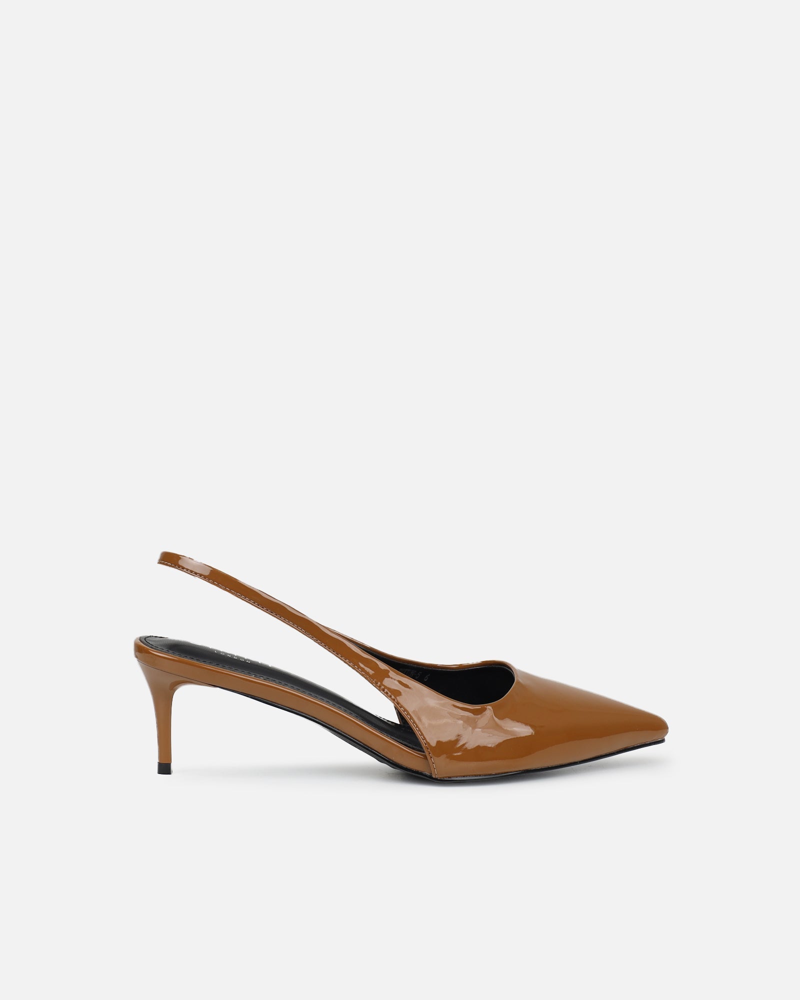 Cecily Olive Brown Patent Low Sling Back Court Shoes