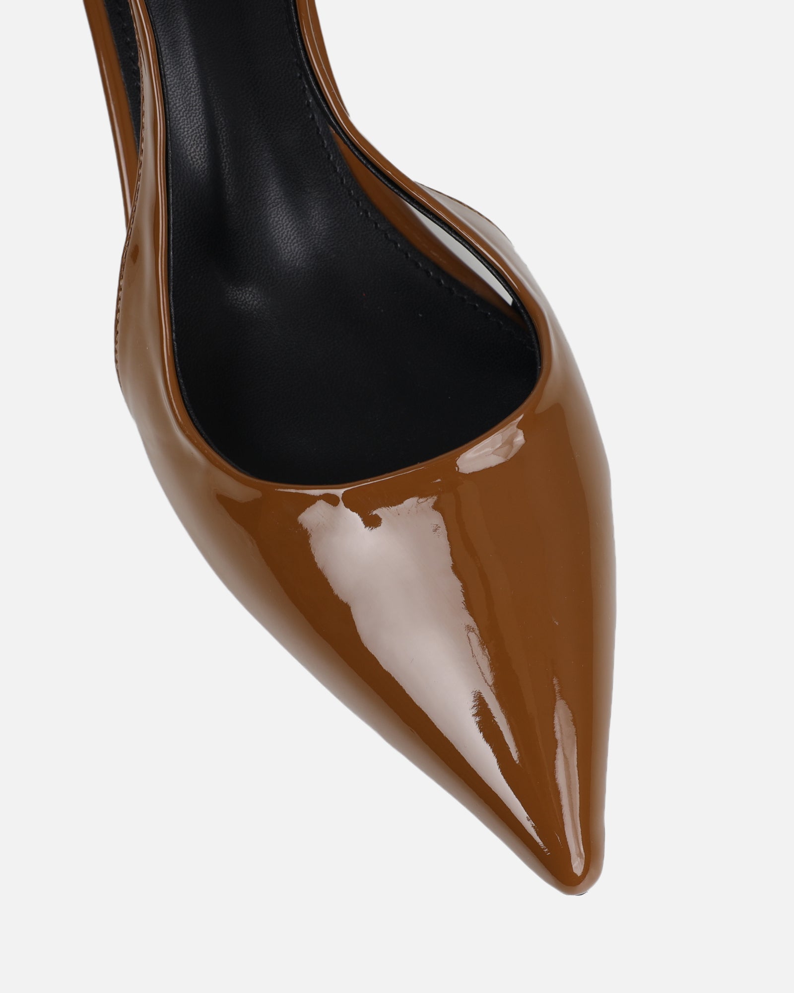Cecily Olive Brown Patent Low Sling Back Court Shoes