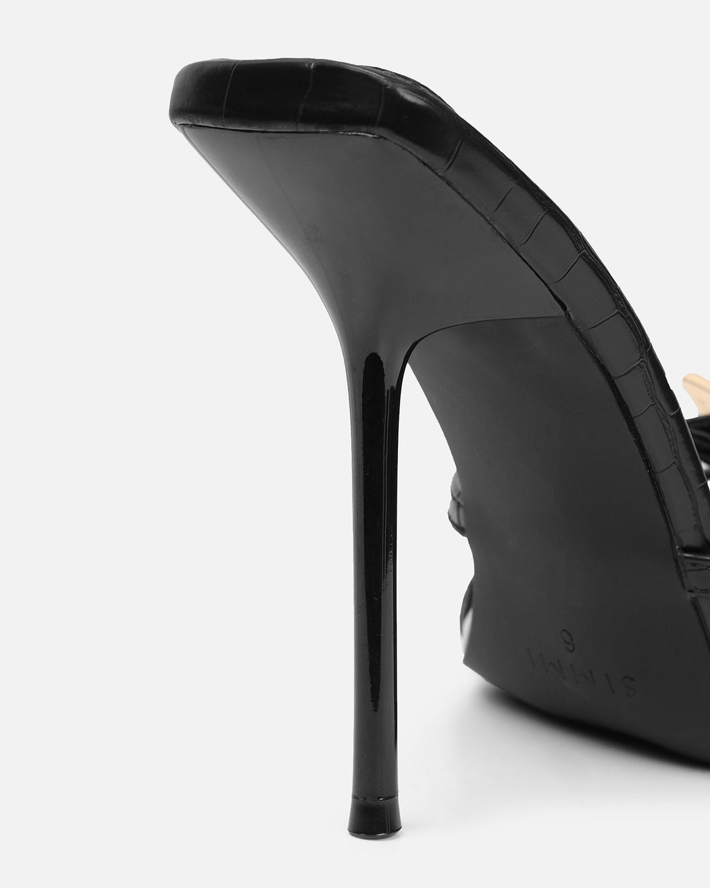 Imaan Black Croc Effect Buckle Heeled Sandals