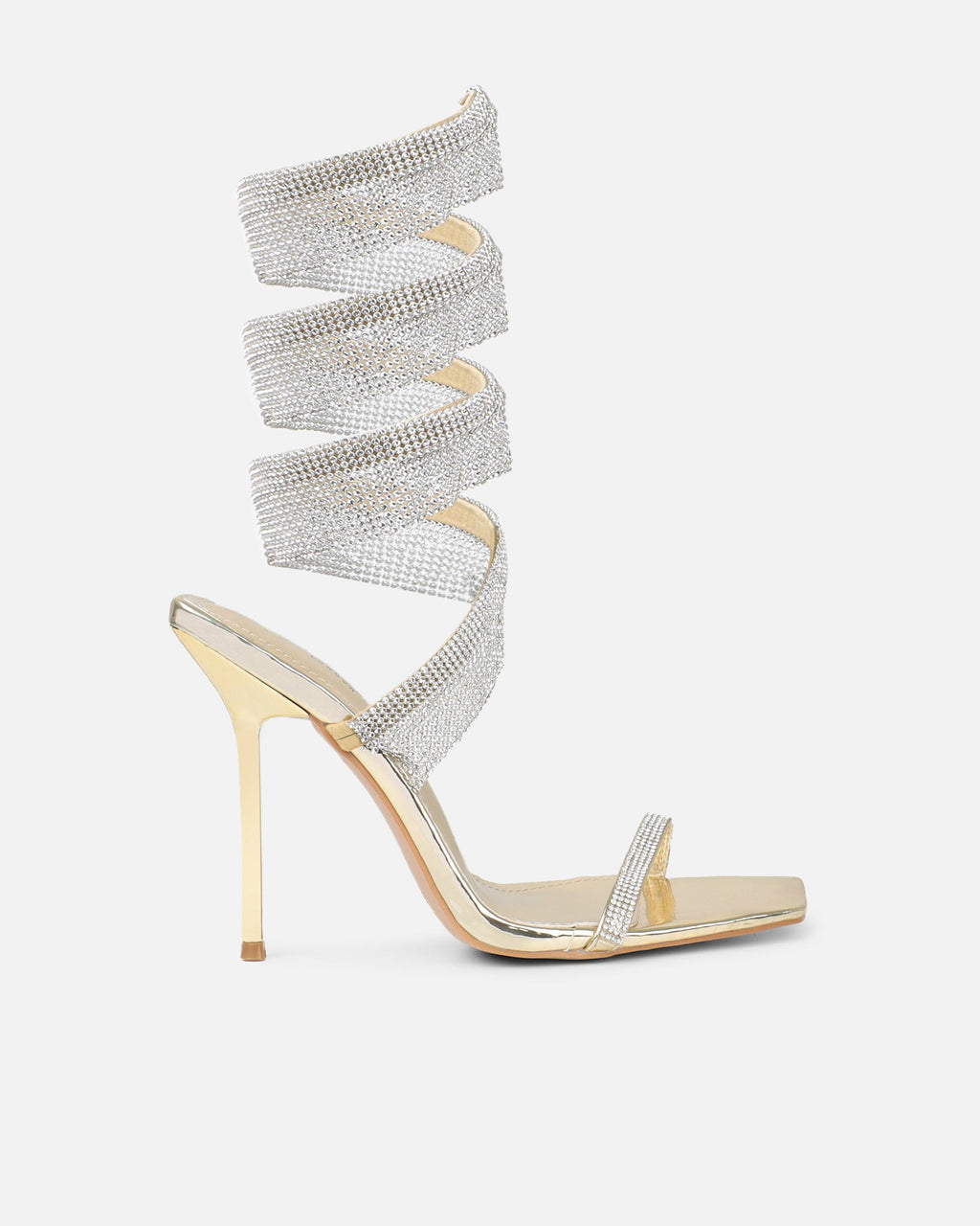 Javana gold mirror diamante spiral heeled sandals