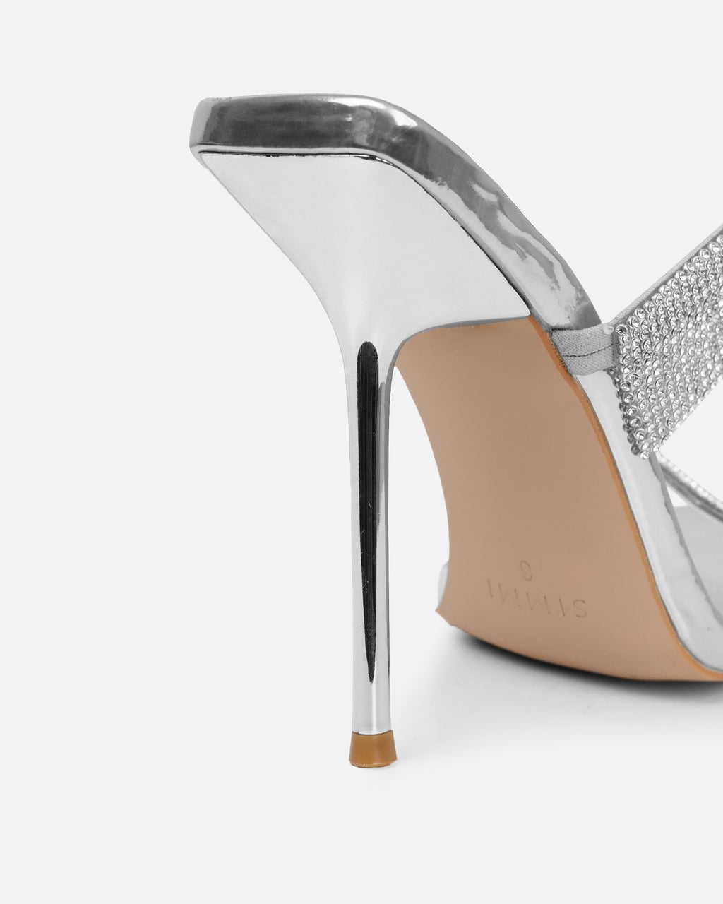 Javana silver mirror diamante spiral heeled sandals