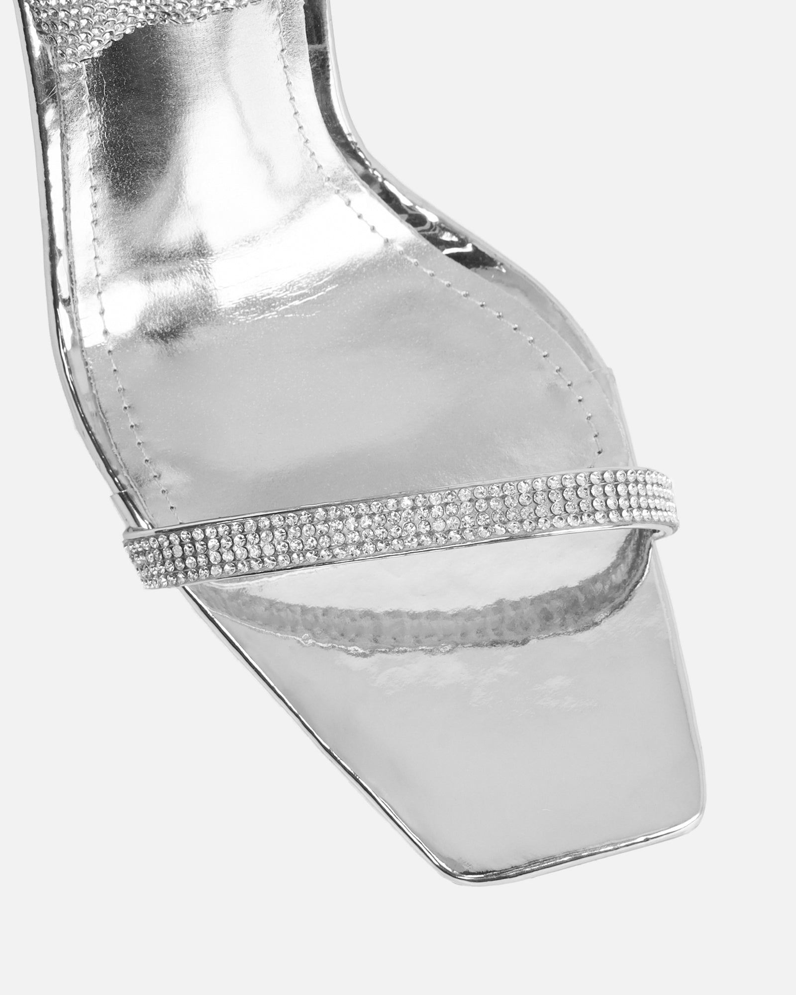 Javana silver mirror diamante spiral heeled sandals