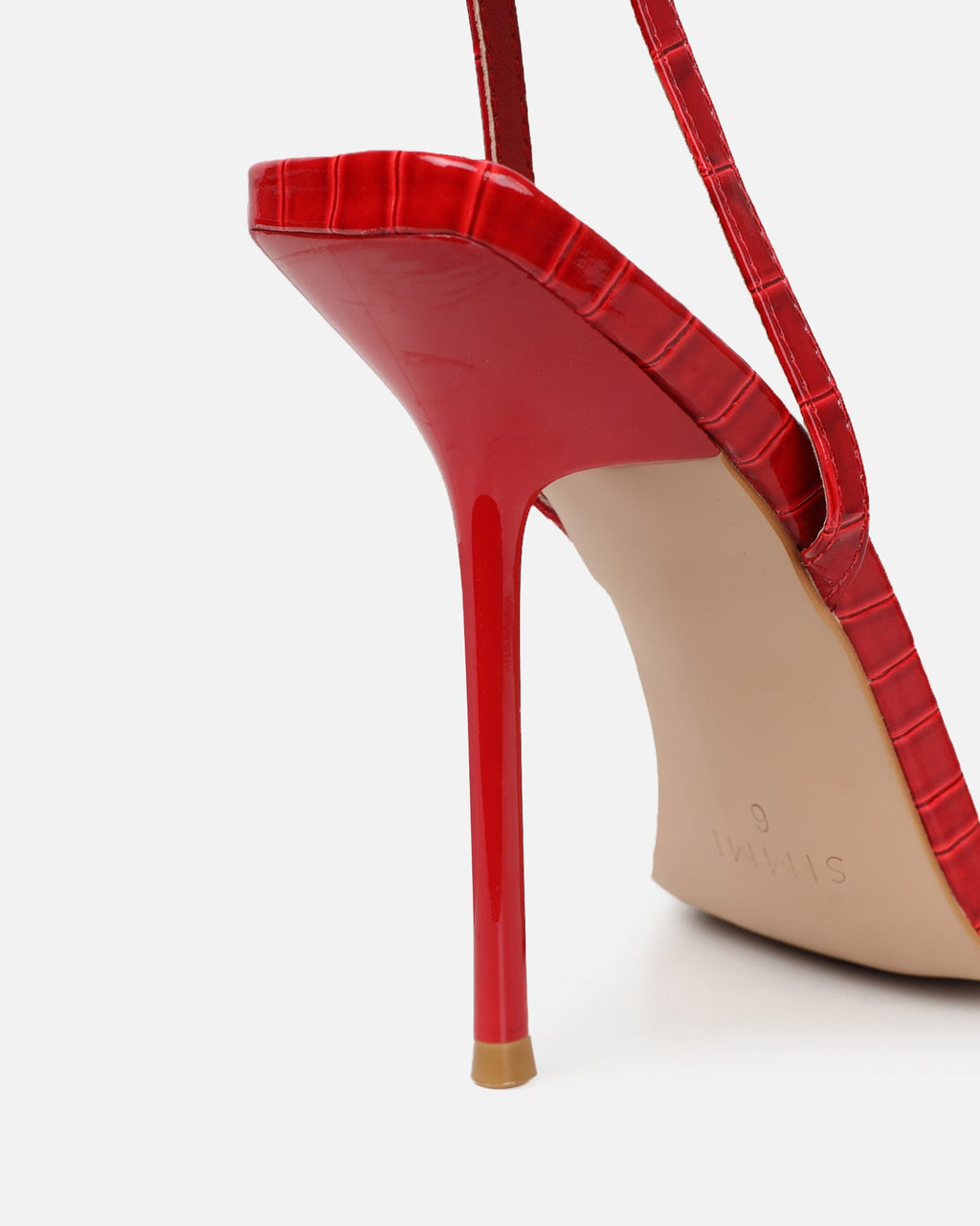 Kienna Red Patent Croc Effect Diamante Buckle Heeled Sandals