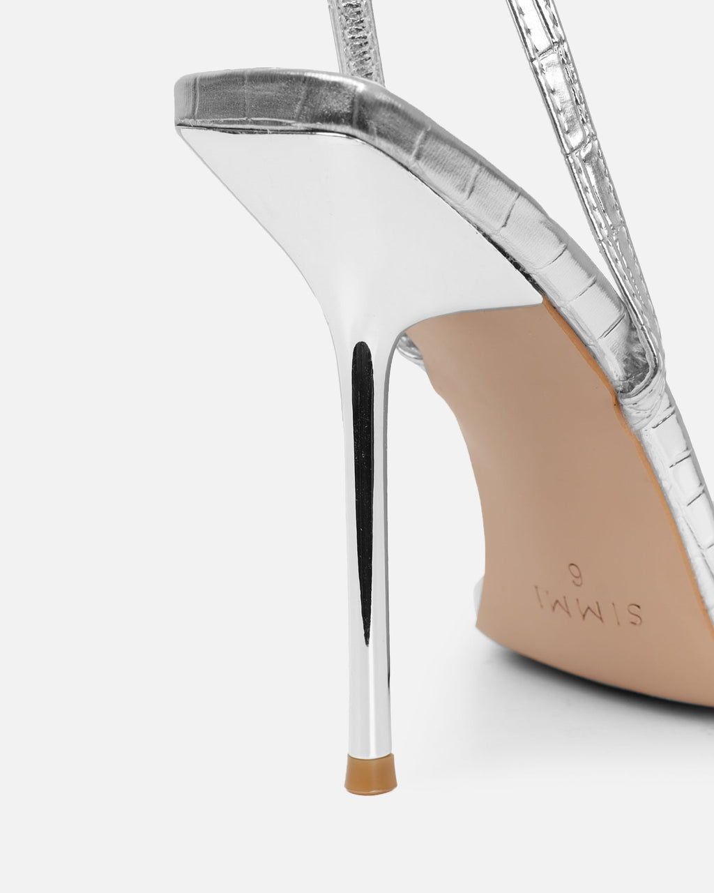 Kienna Silver Croc Effect Diamante Buckle Heeled Sandals