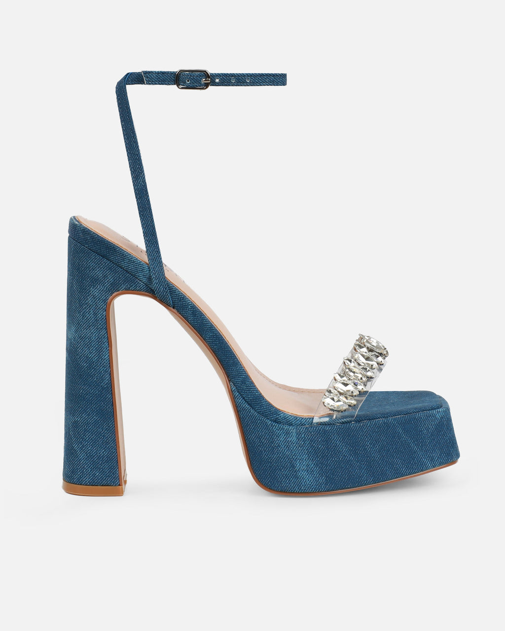 Immogen Clear Blue Denim Effect Diamante Platform Heels