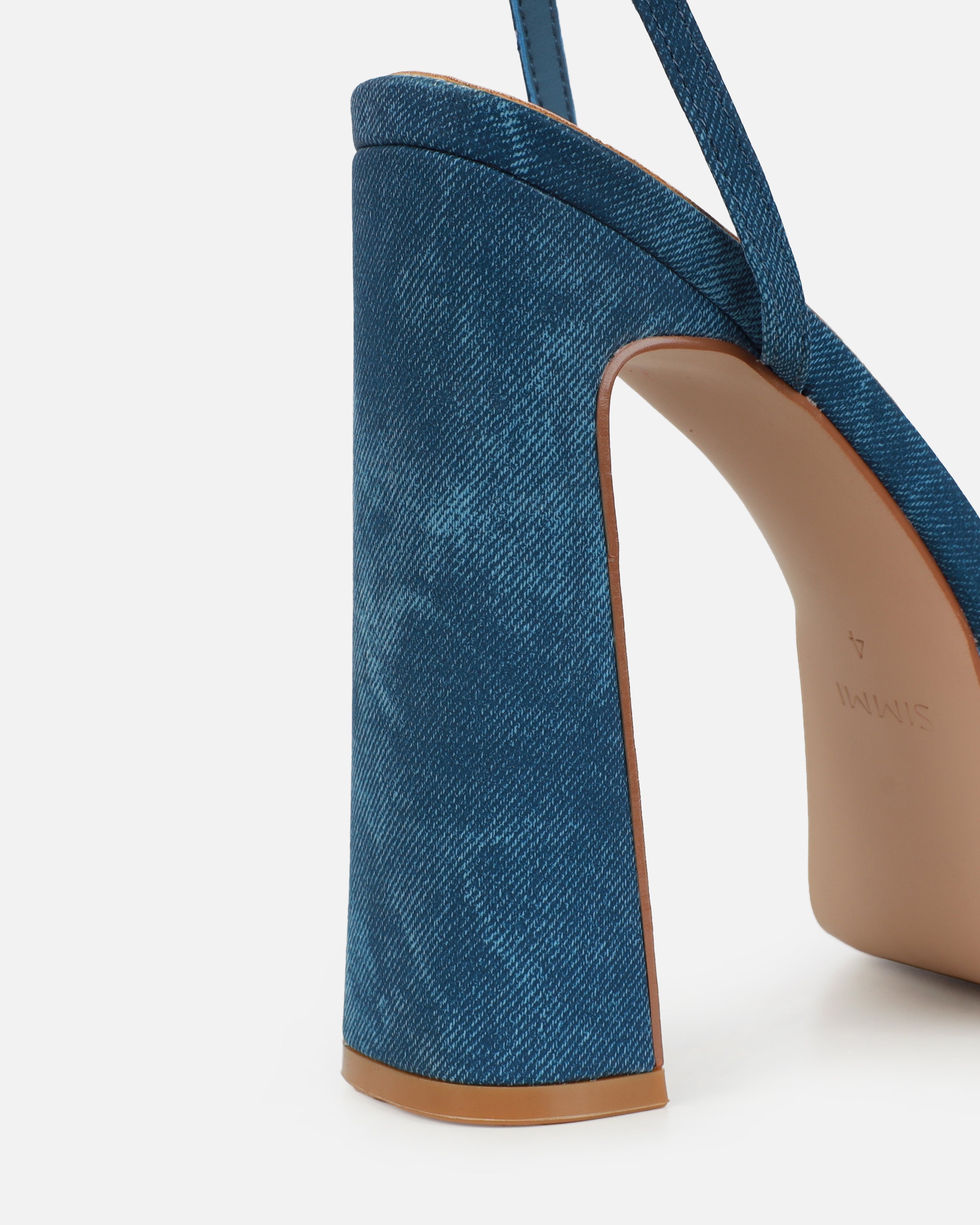 Immogen Clear Blue Denim Effect Diamante Platform Heels