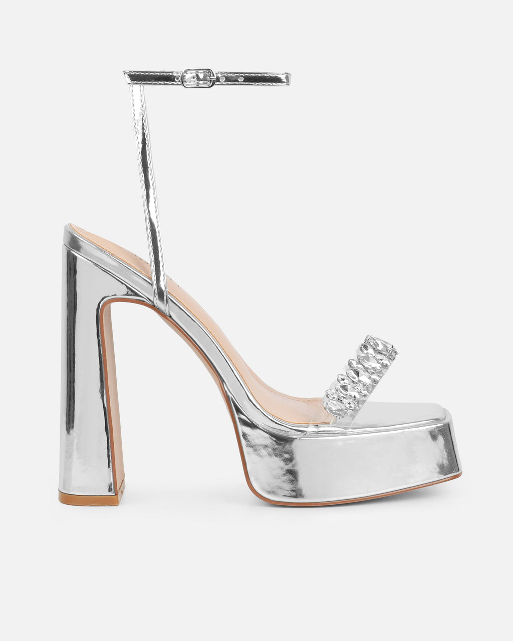Immogen Clear Silver Mirror Diamante Platform Heels