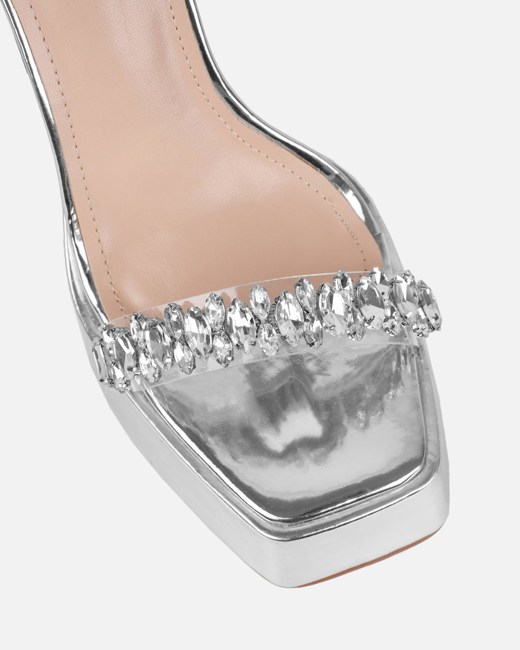 Immogen Clear Silver Mirror Diamante Platform Heels