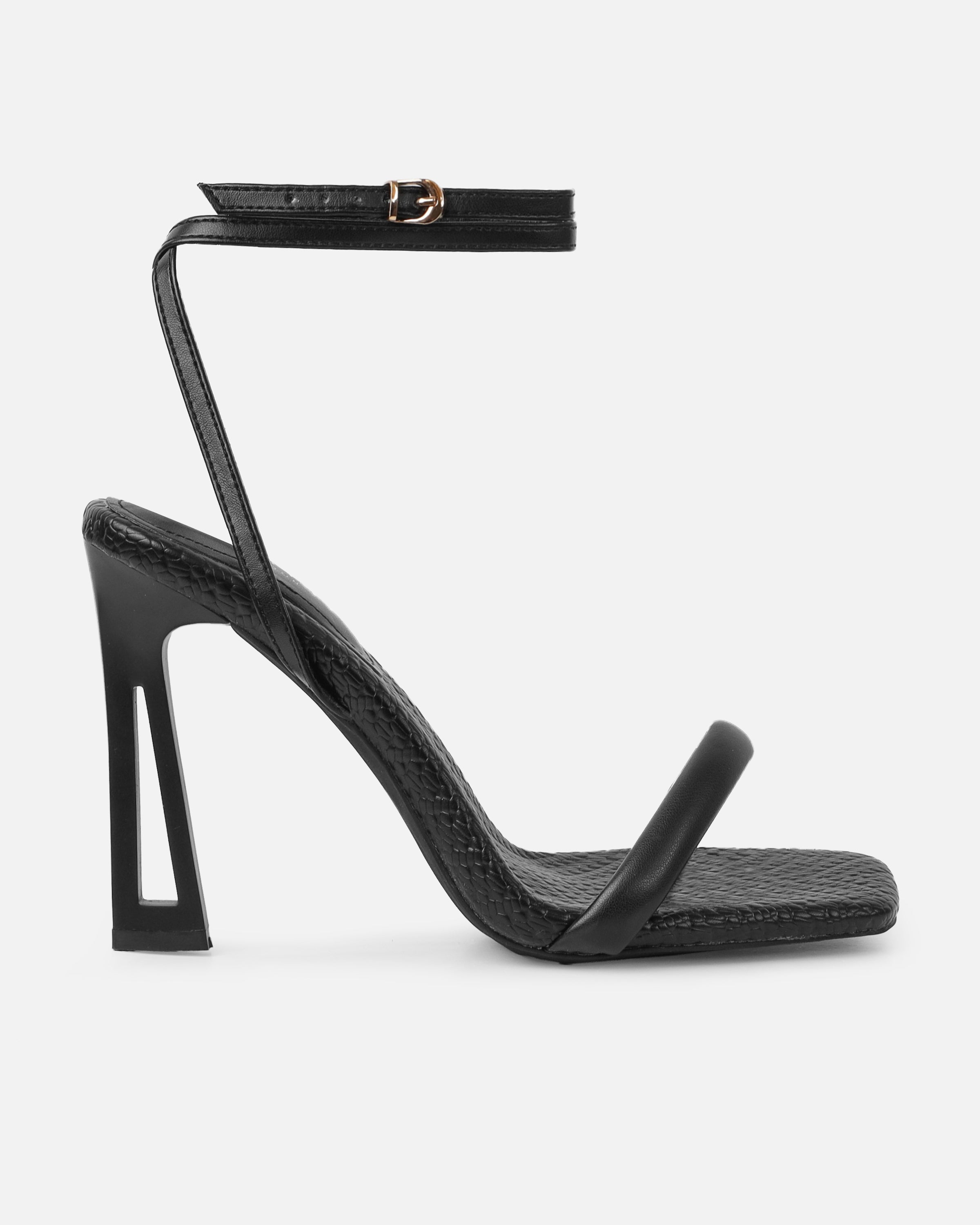 Inara Black Sculptural Heeled Sandals