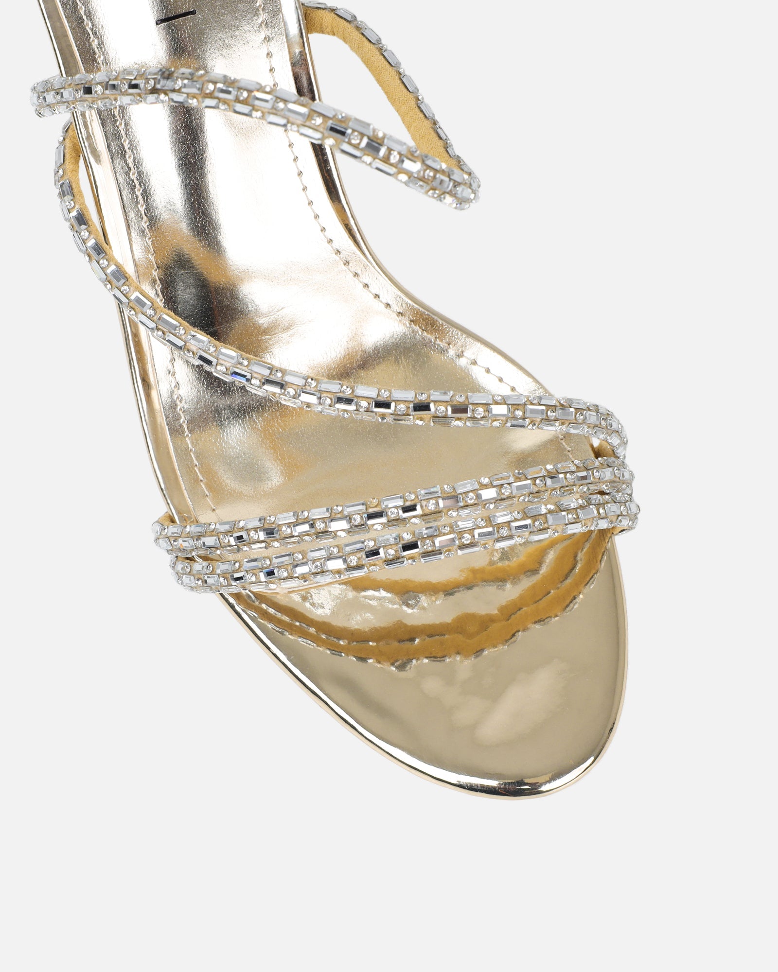 Inessa Gold Mirror Diamante Heeled Sandals